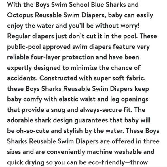 Swim School Reusable Swim diaper Blue Shark and Octopus Age 12m and up  18-22lb - Picture 11 of 11